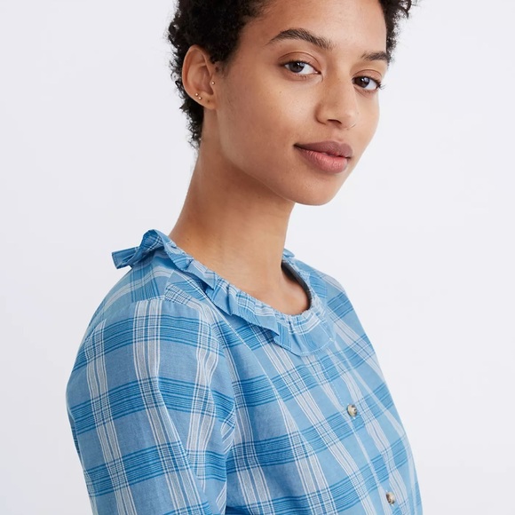 NWT Madewell Ruffle-Neck Top in Colwell Plaid - Picture 2 of 6
